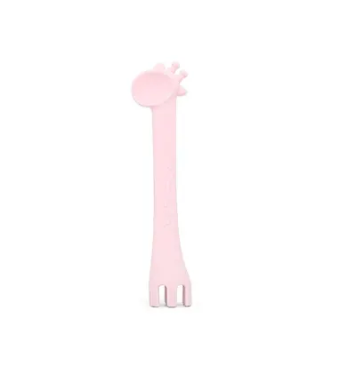 Lingurita si furculita 2 in 1 din silicon moale KikkaBoo Giraffe Pink multifunctionala