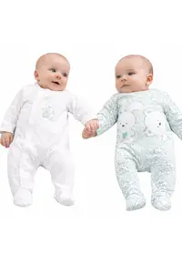 Set 2 salopete lungi bebe iDO din bumbac cu imprimeu Alb Verde