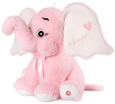 Jucărie de pluș Amek Toys - Elefant cu inimă și sunet, roz, 41 cm