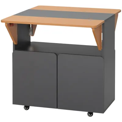 HOMCOM Masă Pliabilă pentru Bucătarie cu Dulap de Depozitare, 70x83x75 cm, Gri | Aosom Romania