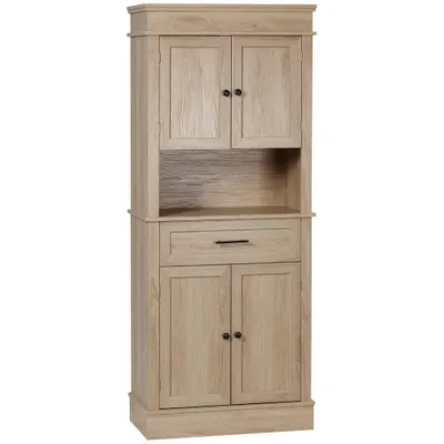 HOMCOM Bucătărie cu finisaj de stejar deschis, bufet de bucătărie cu rafturi ajustabile, sertar și nișă, pentru sala de mese, living, 74 x 39,5 x 183 cm, stejar deschis | Aosom Romania