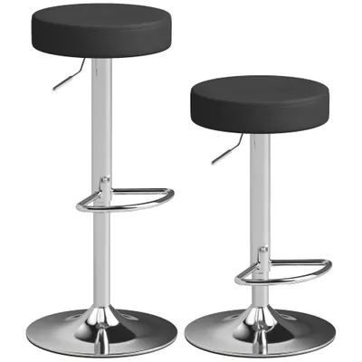 HOMCOM Set 2 Scaune de Bar din Piele PU, Rotative, Înălțime Reglabilă pentru Bucătărie, Negru | Aosom Romania