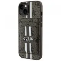 Husa MagSafe pentru Apple iPhone 15, Guess, Cardslot 4G Stripes, Maro