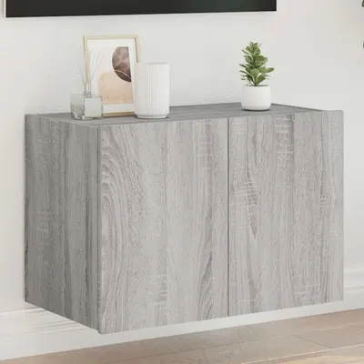vidaXL Comodă TV de perete cu lumini LED, gri sonoma, 60x35x41 cm