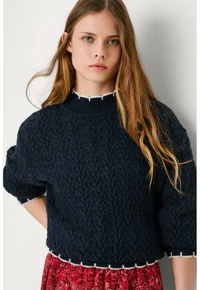 Pulover cu model torsade - Albastru ultramarin