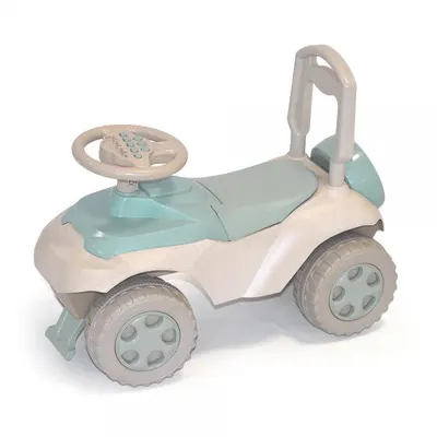 Masinuta copii Ride-On Music 014201eco Beige Turquoise, spatar cu posibilitatea de impingere, inaltimea scaunului 29 cm