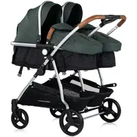 Carucior gemeni Chipolino Duo Smart 3 in 1 basil, Cadru aluminiu, pliere compacta, Suspensii si frana, Spartar reglabil, accesorii incluse