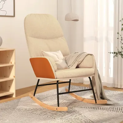 vidaXL Scaun balansoar, alb crem, material textil