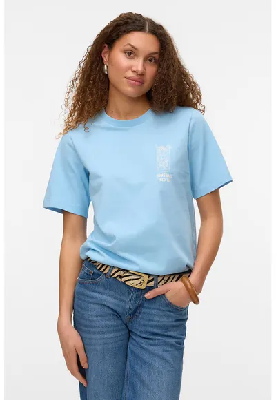 Tricou de bumbac organic cu imprimeu - Alb/Albastru lavanda