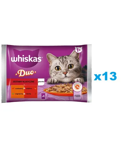 WHISKAS Adult Set 52x85 g plicuri hrana umeda pisica Classic Meals bucati de vita, pasare, miel si rata in jeleu