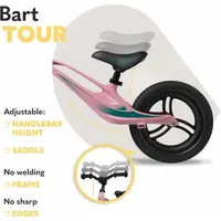 Bicicleta copii fara pedale Lionelo Bart Tour Pink Bubblegum 12 inch, usoara, ghidon reglabil, scaun reglabil de la 36-43 cm, cadru magneziu, proprietati de amortizare, roti spuma PU, maner de transport, de la 2 ani