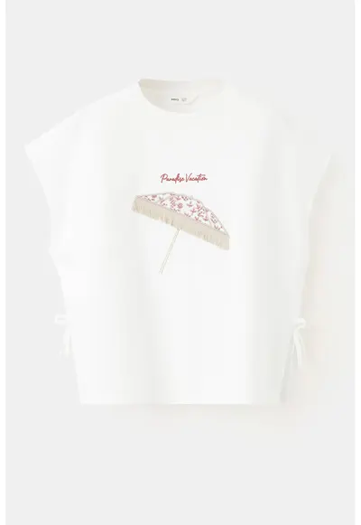 Tricou de bumbac cu prindere laterala - Alb optic