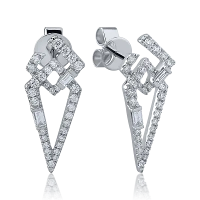 Cercei din aur alb cu diamante baguette si rotunde de 0.784ct