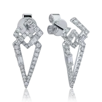 Cercei din aur alb cu diamante baguette si rotunde de 0.784ct