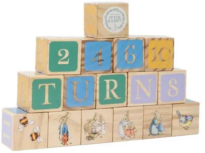 Cuburi educaționale din lemn Rainbow Designs - Iepurașul Peter, 16 bucăți