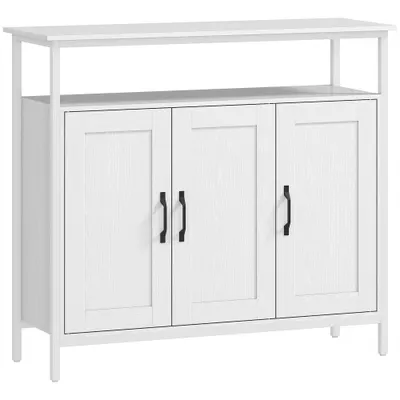 HOMCOM Bufet de Bucătărie cu Raft Deschis și 2 Dulapuri, Mobilier de Bucătărie cu Rafturi Ajustabile din Lemn, Bufet pentru Hol, Sufragerie și Sala de Mese, 100x35x88 cm, Alb | Aosom Romania