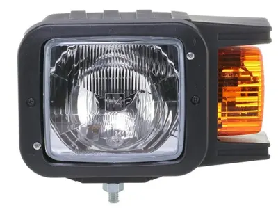 Farul universal Stanga (H4 T4W, 12 24V, latime 247mm, inaltime 163mm, adancime: 119mm, galben, plastic, negru, faza scurta, Indicator de rotire, Lampi de pozitie, semnalizare)