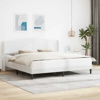 vidaXL Cadru de pat cu headboard Alb 200 x 200 cm Piele artificială
