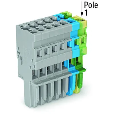 1-conductor female plug; 4 mm²; 8-pole; 4,00 mm²; gray, blue, green-yellow