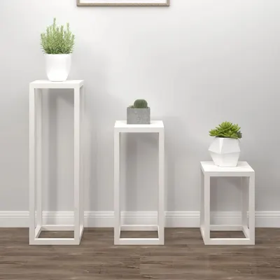 Gossi set suport de plante, 3 piese, alb, lemn masiv de pin