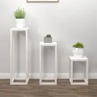 Gossi set suport de plante, 3 piese, alb, lemn masiv de pin
