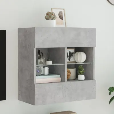 vidaXL Comodă TV de perete cu lumini LED, gri beton, 58,5x30x60,5 cm