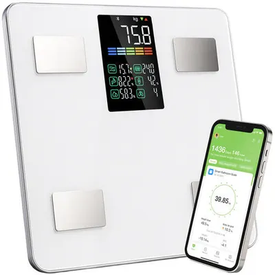 Cantar corporal smart, 8 indicatori, LCD, Feelfit, 226 kg, 30 x 30 x 3 cm, alb