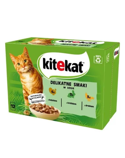 KITEKAT Delicate Flavours in sos 12x85g hrana umeda pisici, din curcan, iepure, pasare