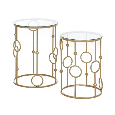 HOMCOM Set 2 Mese de Cafea, Design Modern, Metal și Sticlă, Auriu | Aosom Romania