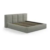 Pat matrimonial verde tapițat cu spațiu de depozitare cu somieră 180x200 cm Simon Darren – Micadoni