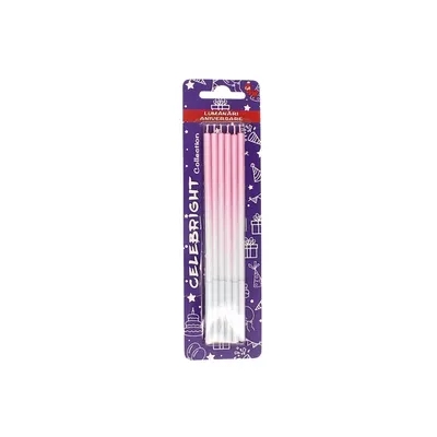 Set 6 lumânări pentru tort, Celebright, roz degrade, bază albă, 15 cm