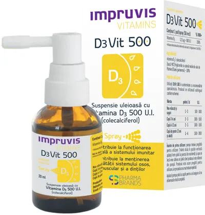 Impruvis D3Vit 500, Vitamina D3 500 U.I. cu SPRAY, 20 ml