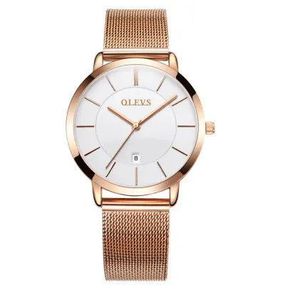Ceas de dama Olevs CS1566, otel inoxidabil, rose gold, cadran alb