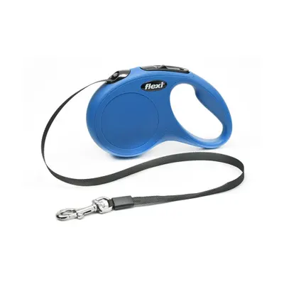 Lesa retractabila, albastra, lungime 5 m, pentru caini cu greutate de pana la 15 kg, cu sistem rapid de franare