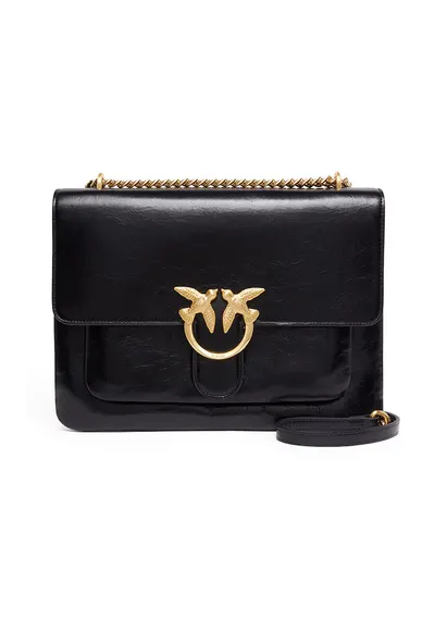 Geanta crossbody de piele cu trei compartimente - Negru