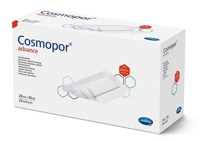 Plasture steril cu corp absorbant si margini autoadezive, 20x10 cm, 25 plasturi, Cosmopor