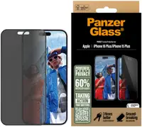Protector de sticlă PanzerGlass - Privacy UWF, iPhone 16 Plus/15 Plus