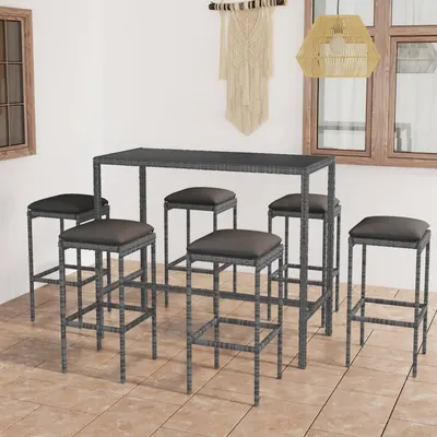 Gossi set mobilier bar de gradina cu perne, 7 piese, gri, poliratan