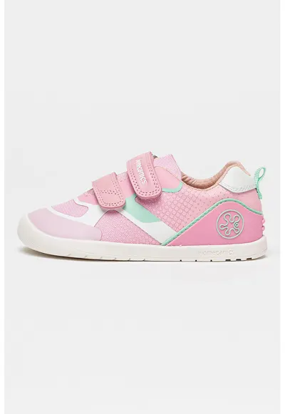 Pantofi sport cu insertii din plasa si velcro - Alb/Roz