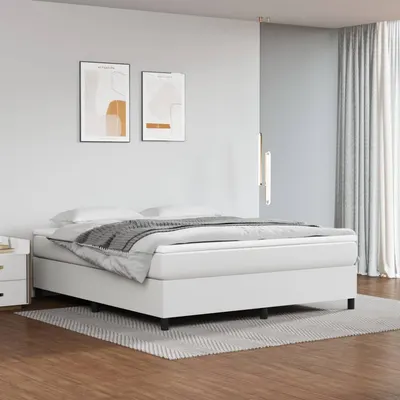 vidaXL Cadru de pat cu arcuri, alb, 160x200 cm, piele ecologică