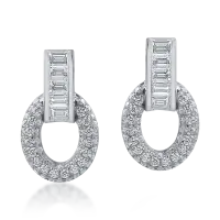 Cercei geometrici din aur alb cu diamante baguette si rotunde de 0.87ct