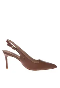 Pantofi slingback de piele cu varf ascutit - Maro deschis
