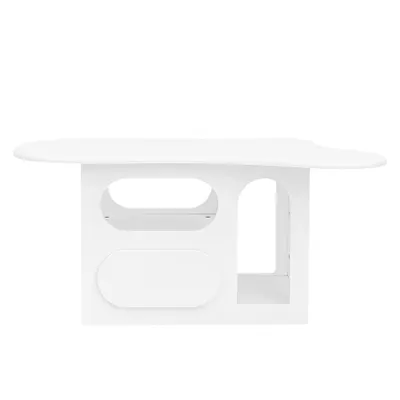 Masă de cafea cu sertare, masă de cafea în formă de nor cu spații de depozitare deschise, 97x45x43,5 cm, Alb
