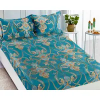 Cearsaf CoCoLiNo, JoJo Home, cu Elastic, 180x200x25cm, 2 fete de perne, 50x70cm, Turquoise, Bej, model elegant