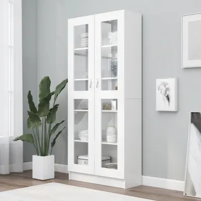 vidaXL Dulap cu vitrină, alb, 82,5 x 30,5 x 185 cm, lemn prelucrat