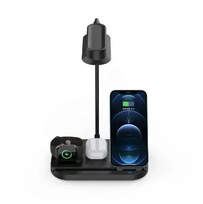 Lampa si Suport, 3 in 1, Incarcare Wireless Rapida, iPhone/Android, Apple Watch, 15W, Negru Engros