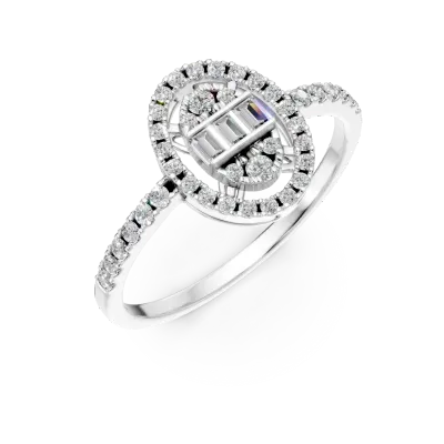 Inel din aur alb cu diamante baguette si rotunde de 0.41ct
