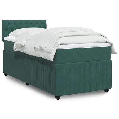 Gossi pat box spring cu saltea, verde inchis, 90x190 cm, catifea