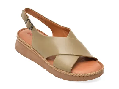 Sandale PASS COLLECTION kaki, KL60020, din piele naturala