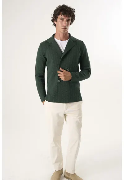 Cardigan din bumbac cu nasturi - Verde aquamarin